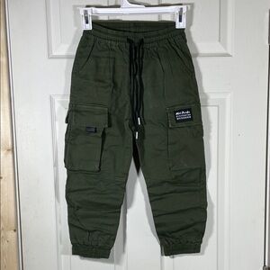Kids Olive Cargo Joggers with Elastic Waist
